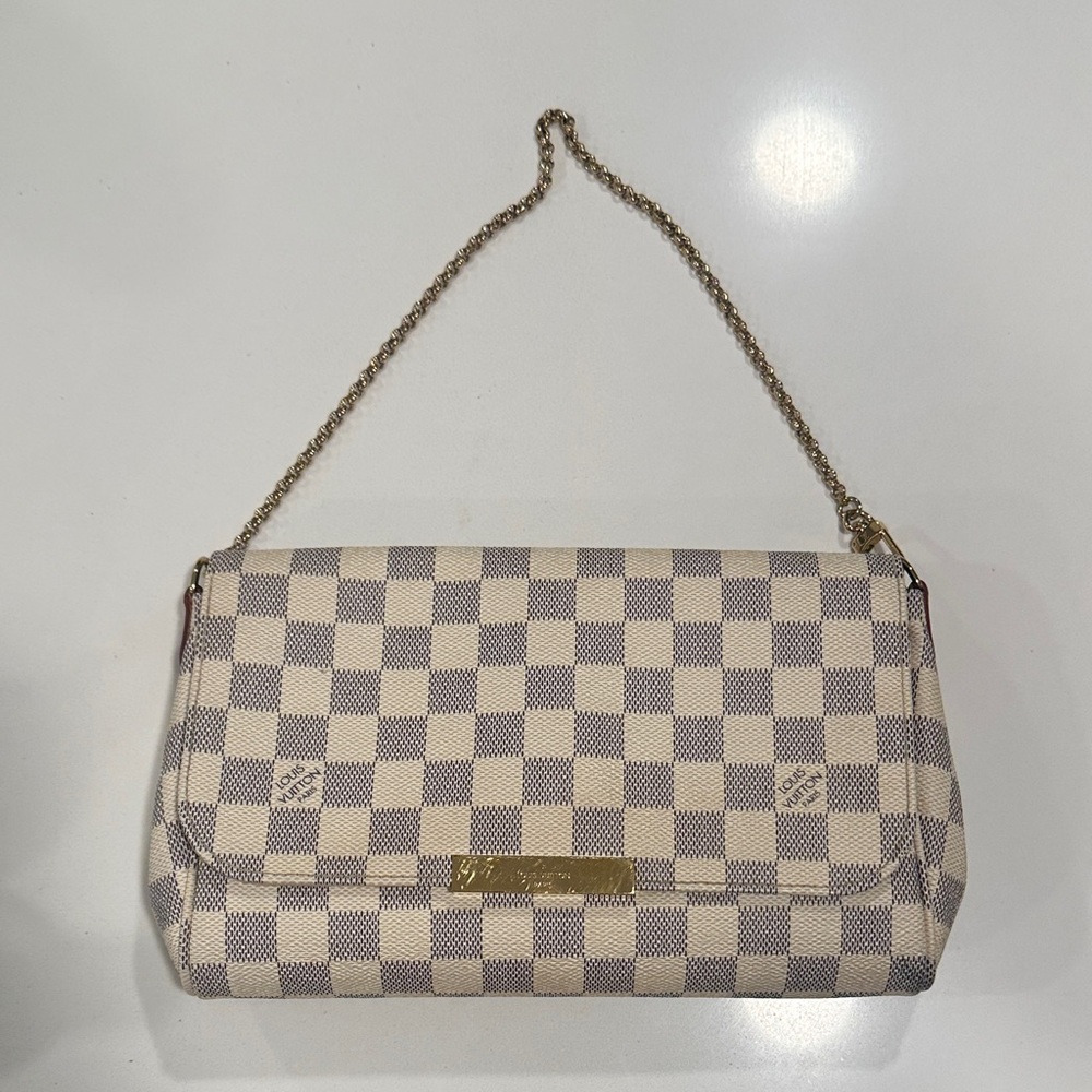 Louis Vuitton Cream and Gray Checkered Shoulder Bag